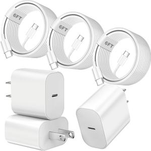Fast iPhone 17 16 15 Charger Type C Charger Fast Charging Block,3Pack 20W Quick USB C Phone Chargers 6FT USB C Charging Cord for iPhone 17/17 Pro/17 ProMax/17 Air/16 Pro/16 ProMax/16e/15 ProMax/15Plus