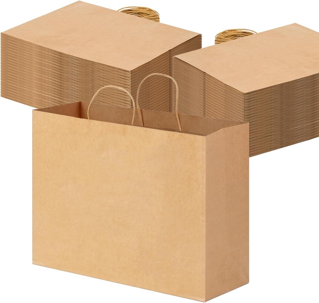 OUTUXED 110pcs 16x6x12 Inch Brown Paper Bags with Handles, Kraft Large Paper Gift Bags Bulk for Small Business, Merchandise, Gifts, Shopping, Grocery