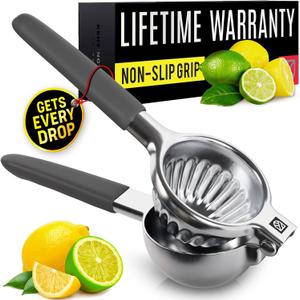 Large Lemon Squeezer Stainless Steel Press - Non-Slip Grip, Heavy Duty, Manual Design - Effortless Pro-Grade Lemon, Lime, Orange, and Citrus Fruit Hand Held Lemon Juicer Squeezer - No Seeds, Max Juice (Dark Gray)