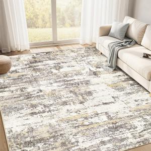 Area Rugs for Living Room: 5x7 Abstract Washable Rug Modern Neutral Large Soft Stain Resistant Non-Slip Backing Machine Table for Bedroom Dining Room Indoor Home Office Carpet - Gold Brown