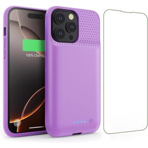 Feob Battery Case for iPhone 16 Pro Max,Ultra-Slim 8600mAh Portable Charger Case 360Protection Rechargeable Extended Battery Charging Case for iPhone 16 Pro Max-6.9inch Purple
