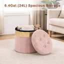 xuperbonus Small Ottoman with Storage,Folding Round Ottoman with Gold Trim,Velvet Storage Stool,Foot Stool with Soft Padded,Foot Rest for Living Room13x13x12.4(Pink,1pcs)