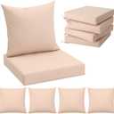 HOMREST Outdoor Chair Cushions Set of 4, 24x24 Inch Waterproof Patio Furniture Cushions with Removable Covers & Ties, Reversible Seat Cushions and Back Cushions,Khaki