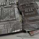 JOYIN 17 Halloween Foam RIP Graveyard Tombstones (5 Pack), Halloween Tombstones Outdoor Decorations for Graves Decorations with 12 Metal Stakes for Cemetery Yard Lawn Party Decor