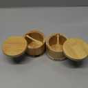 Salt Box 2Pcs Spice Cellar with Swivel Lid and Spoons Small Bamboo Pepper and Salt Containers with Salt Pepper Labels,Dual 8 oz Capacity Holder for Seasoning and Small Items