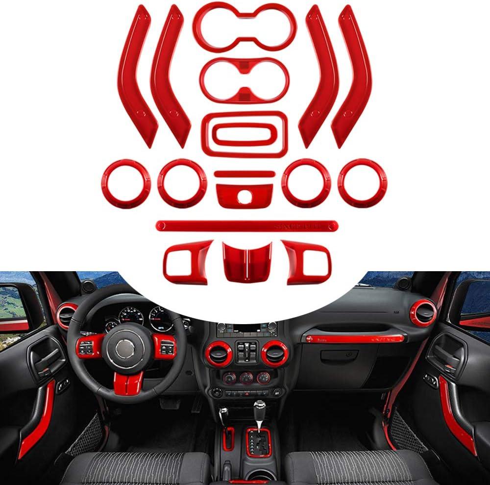 Opall Full Set Interior Decoration Kit - Steering Wheel & Center Console Air Outlet Trim, Door Handle Cover Inner, Passenger Seat Handle Trim for Jeep Wrangler JK JKU (18 X Red)