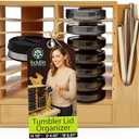 indyBe Bamboo Tumbler Lid Organizer – Space Saving Multi-Tier Storage Rack with Straw Holder and Gasket Drawer – Vertical Cup Lid Organizer for Cabinet, Kitchen Countertop - Double