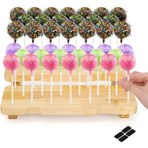 40 Holes Cake Pop Stand, Wooden Lollipop Display Stand, 2 Tier Candy Sticks Holder for Weddings Birthday Party Anniversaries Candy Decorative, Fit Under 0.2" (5mm) Lollipop Sticks