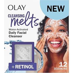 Olay Cleansing Melts + Retinol Face Cleanser, 12ct, Water-Activated Face Wash Cleans, Tones, and Refreshes Skin