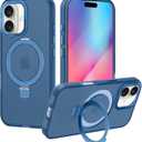 tharlet Magnetic Ring for iPhone 16 Plus Case, [Military Grade Drop Tested][Compatible with MagSafe][Built in Kickstand] Translucent Slim Back Soft Edge Anti-Fingerprint, Blue