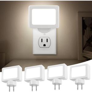 4-Pack LED Night Light Plug in with Adjustable 180 Swivel Head, Dusk to Dawn Auto On/Off, Daylight 5000K 100LM, for Kitchen Counter, Desk, Staircase, Hallway, BathroomNon-Dimmable