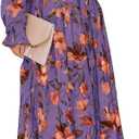 BLENCOT Womens Casual Boho Floral Printed V Neck Long Sleeve Long Maxi Dress Spring Summer Dresses (Medium, Purple)