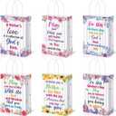 Kolldenn 12 Pack Religious Mother's Day Gift Bags Bulk, Small Paper Treat Goodies Sacks Party Favors Bag with Handle & Floral for Mom Grandma Christian Church Sunday School Party Supplies, 6x3x8