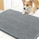 OLANLY Dog Door Mat for Muddy Paws 24x16, Absorbs Moisture and Dirt, Absorbent Non-Slip Washable Doormat, Quick Dry Chenille Mud Mat for Dogs, Entry Indoor Entryway Carpet for Inside Floor, Grey