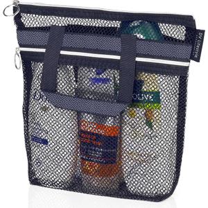 DV Lifestyle Mesh Shower Bag 10.2x9.9'' Quick-Dry Caddy with Zipper & 2 Pockets. Portable Toiletry Tote for Bathroom, Gym, Travel, Camp, Beach, for Sunscreen, Dorm & College Essentials (Black) (Small)