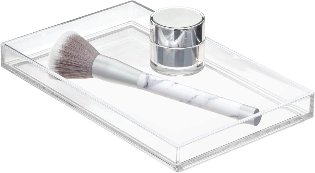 iDesign Bathroom Tray for Towels, Cosmetics and Accessories, The Clarity Collection  8.68 x 5.34 x 0.95, Brushed Silver