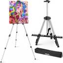 Ohuhu 66" Artist Easel Stand - Portable Aluminum Tripod Easel with Bag - Extra Sturdy Silver Painting Easel with Adjustable Height from 21" to 66" for Table-Top/Floor Painting Drawing Displaying