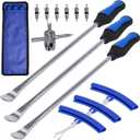 Y.A. LOTUS Tire Spoons 14.5IN, Steel Tire Changing Kit for Motorcycle Dirt Bike Lawn Tractor Bicycle and More, Include 3 Tire Removal Tool, 3 Rim Protector, 1 Valve Tool, 6 Valve Cores