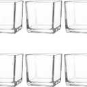 Set of 6 Square Glass Vases 4" x 4" x 4", Clear Flower Vase, Plant Terrarium, Candle Holder for Wedding Centerpiece, Office Decorations, Home Dcor, Parties and Events