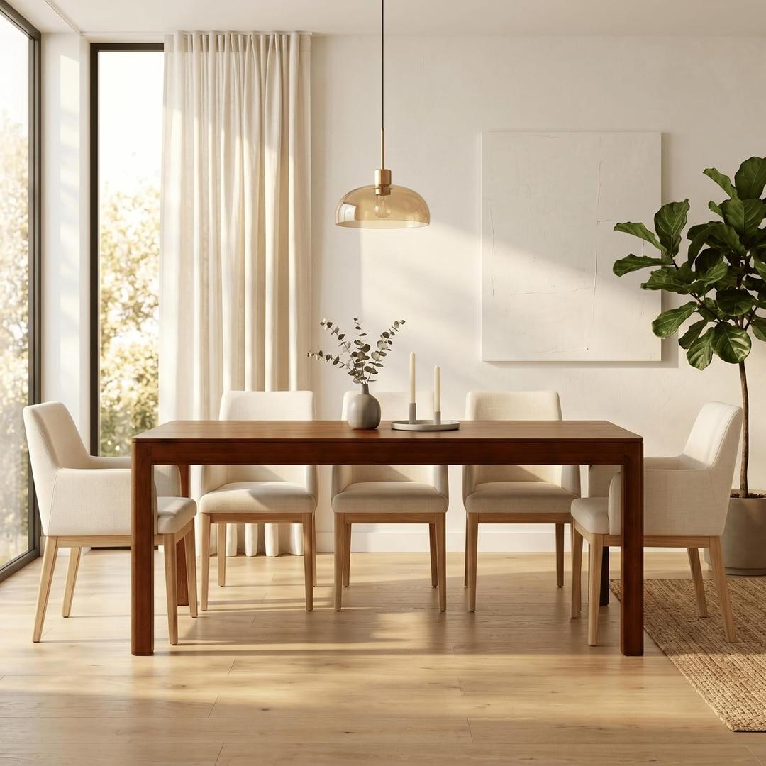 NTC Flow 71 Inch Modern Design, Rectangular Dinner Table for Dining Room, Living Room Furniture, Effortless Assembly, Dark Walnut
