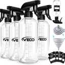 Veco 500mL (17oz) Graduated Spray Bottles, 4-Pack 360 Any-Angle Spraying for Easy Dilution, Leak-Resistant spray bottles for Cleaning, Plants, Hair & Pet Use + Foldable Funnel