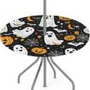 YGPARK Outdoor Fitted Round Table Cloth with Umbrella Hole, Halloween Ghosts Circle Elastic Tablecloth 36"-44" Waterproof Zipper Patio Table Cover for Picnic Camping Party Halloween Decoration