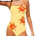 TyeSmo Girls Swimsuits Size 111-12 One Piece Color Block Strap Tween Bathing Suits Swimsuits for Girls 10-12 Girl Swimsuit Size 10 Drawstring Swimwear Girl Bathing Suit with Padded Yellow