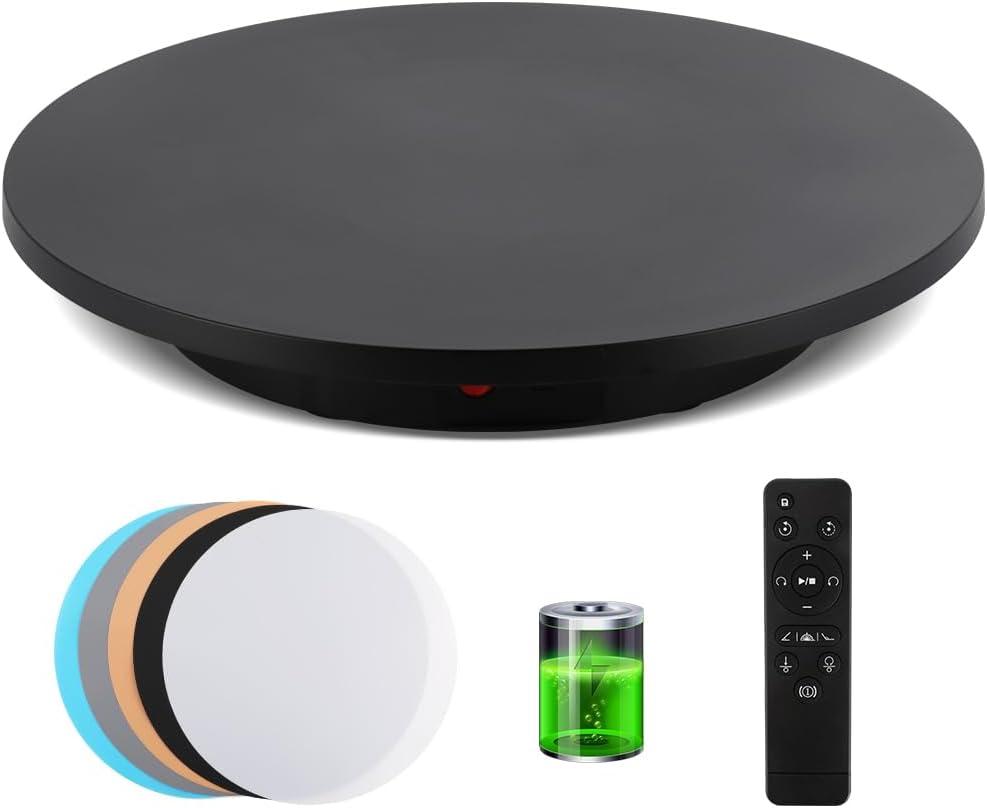 Photography Turntable 16.5inch/220lbs, Powered USB Power Supply Motorized Rotating Display Stand 360 Degree with Remote Control Electric Turntable for Products Photo or Short Video (Black)