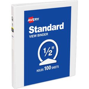 Avery Standard View 3 Ring Binder, 0.5" Round Rings, 100-Sheet Capacity, 0.7 Inch Wide Spine, 1 White Binder, Ideal for Lightweight Organization and Occasional Referencing (05706)