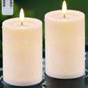 Gmnee 3"x4" Outdoor Waterproof Flameless Candles with Remote and Timers, LED Candles, Battery Operated Candles, Electric Fake Pillar Candles for Patio, Porch, and Lanterns Decor (Ivory, Plastic)