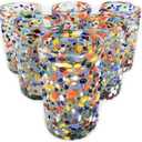 Confetti Rocks 14 oz Drinking Glasses (set of 6) Mexican Handmade Multicolor Glassware, Recycled Glass, Lead-free, Toxin-Free (Drinking)