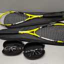 2 Pack Beginner Squash Racquet Set Includes Racquets with Racket Bags Anti Fog Goggles Cases Blue Dot Ball Indoor Gym Sports for Beginners Novice Training Recreational Play