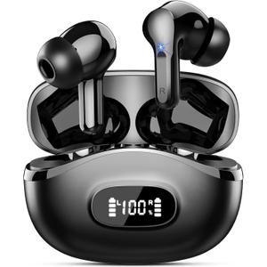 Wireless Earbuds, Bluetooth Headphones 5.4 HiFi Stereo, Ear Buds with 4 ENC Noise Cancelling Mics, 48H Bluetooth Earbuds with Dual LED Display, IP7 Waterproof in Ear Earphones for Android iOS, Black