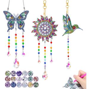 Arts and Crafts for Kids Ages 6-12, Birthday Gifts for 6 7 8 9 10 11 12 Year Old Girls, DIY Diamond Painting Kits for Kids Teens Adults, Butterfly Sun Hummingbird Wind Chimes for Home Garden Decor