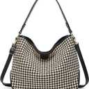 Women's Knitted Shoulder Crossbody Bag Fashion Checkered Handbag Large Totes Casual Work Top Handle Purse (Black)