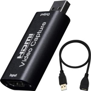 BlueAVS HDMI to USB Video Capture Card 1080P for Live Video Streaming Record via DSLR Camcorder Action Cam - Capture 1080P@30Hz (Metal-Black)