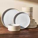 Stoneware Dinnerware Sets, Handcrafted Double Reactive Glaze Plates and Bowls for Everyday & Formal Dining, Microwave & Dishwasher Safe, Scratch Resistant Dishes for 4 (12-Piece), Cappuccino White