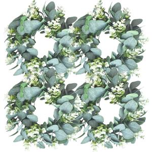 LSKYTOP 4 Pcs Green Eucalyptus Round Wreath Artificial Farmhouse Wreath for Door Wall Window Decor,11Inch/PC