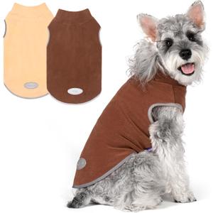cyeollo Fleece Dog Sweater Vest, Reflective Dog Sweatshirt Pullover Doggie Jacket for Small Medium Large Doggie Clothes Boy Girl Pets, Brown & Khaki M (Medium (9-13lbs))