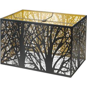 Metal Large Rectangular Lampshade For Table Lamp Floor Lamps,8"14"9" Black Outside Gold Inside Replacement Forest Rectangle Lamp Shade Spider Fitter