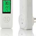 DIGITEN Wireless Temperature Controlled Outlet, Digital Plug-in Thermostat with Remote Control, Built-in Temp Sensor, Heating & Cooling for A/C, Fans, Heaters (Remote Detects Temperature)