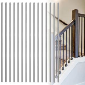15‑Pack Iron Balusters, 44" x 1/2" Square Metal for Indoor Stairs
Hollow Metal Wrought Iron Balusters, Black Powder-Coated Finish, Wood Spindle Replacement, for Remodels and New Builds