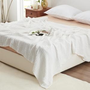 Love's cabin 6 Layer 100% Cotton Muslin Blanket, 108"x90" Muslin King Size Blanket for Bed Couch, Lightweight and Breathable Cotton Gauze for Adult, Whit