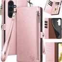 XcaseBar compatible with Samsung Galaxy A16 5G Wallet case with Zipper Credit Card HolderRFID Blocking,Flip Folio Book PU Leather Phone case Shockproof Cover Women Men for Samsung A16 case Rose Gold