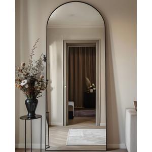 Full Length Mirror, 58"x18" Arched Floor Mirror Freestanding, Floor Standing Full Body Mirror with Stand for Bedroom, Hanging Mounted for Living Room Cloakroom, Black (58"L x 18"W)