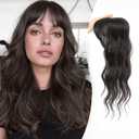PANEWAY Clip in Bangs with Hair Topper 360° Cover Wavy Bangs Hair Clip on bangs for women Synthetic Hair Pieces Fluffy Fake Bangs for Daily Wear (Dark Brown)