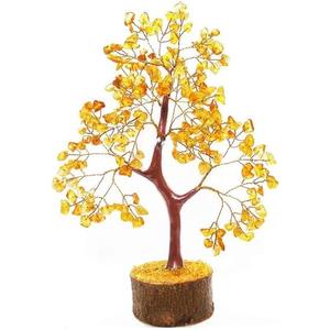 Citrine Tree Crystal Tree Healing Gemstone Crystal Bonsai Fortune Money Tree for Good Luck, Home Office Kitchen Dcor Spiritual Gift (Golden Wire and 300 Beads) Size 10-12 Inches (Citrine)