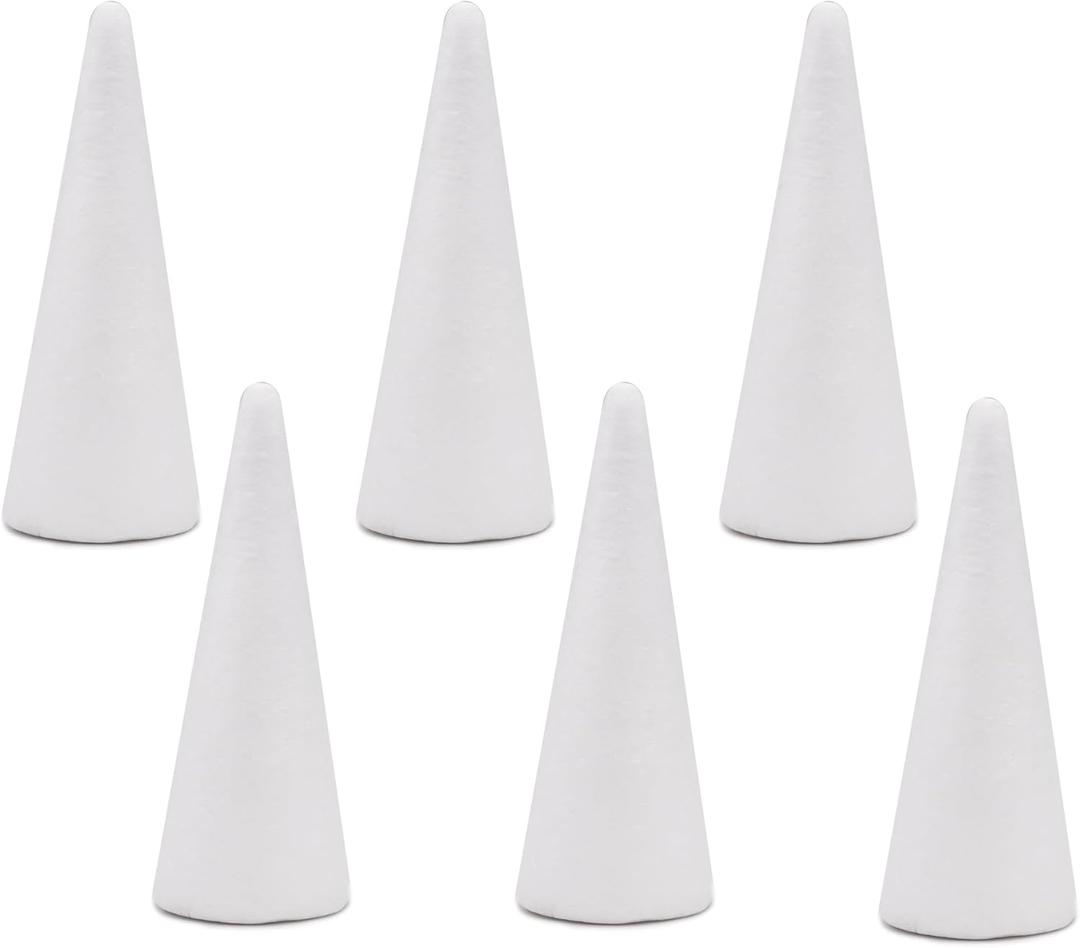 Crafare 6 Pack Foam Tree Cones Polystyrene Cone 2.75x7.87Inch for Christmas Tree Project Making Wedding Table Centerpiece Arts Crafts Supplies and Floral Arrangement