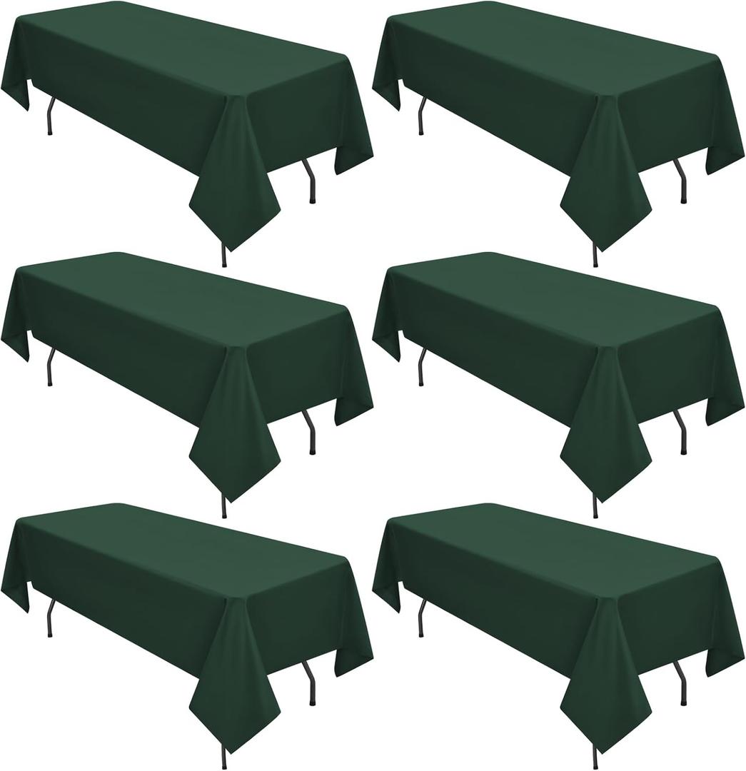 6 Pack Hunter Green Tablecloths for 6ft Rectangle Tables 60 x 102 Inch - Polyester Table Cover Stain and Wrinkle Resistant Washable Fabric Table Clothes for Wedding Party Banquet Reception Restaurant