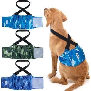 Dono Reusable Belly Bands for Male Dogs with Suspender, 3 Pack Washable Dog Diapers Male, High Absorbency Male Dog Wraps, Leakproof Doggie Puppy Doggy Diapers, Sharks Dinosaurs Trucks, Small (Small (9''-12''))